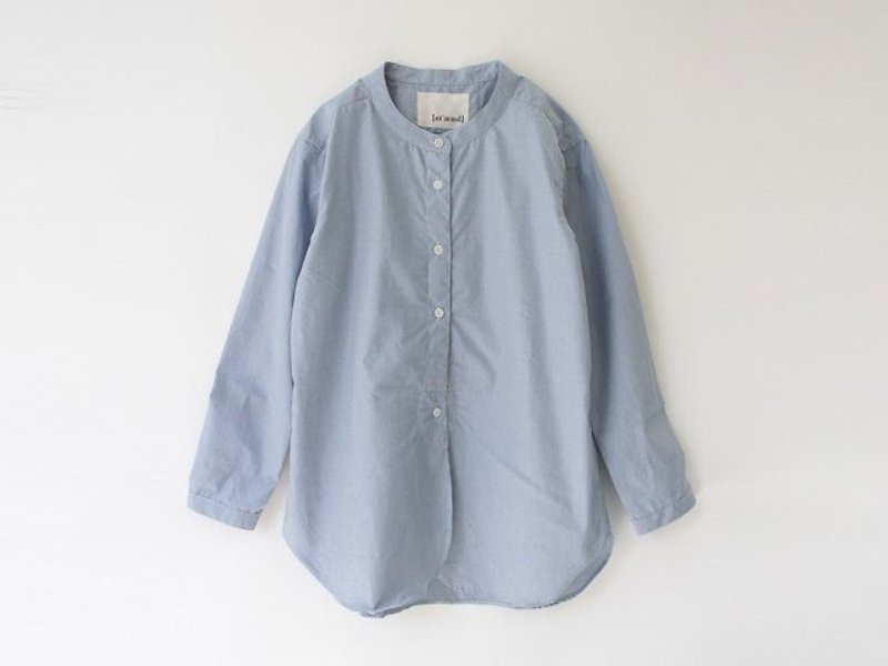 <インディゴ先染めチェック>バンドカラーインディゴシャツ 8612-01002-34 - 女襯衫 - 棉．麻 藍色