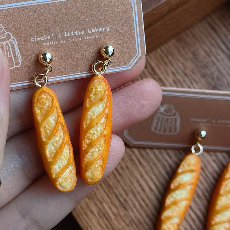 Girl's Heart, Magic Stick, Miniature Bread, Unique Ear Clip, Original Design, Fu - ต่างหู - ดินเหนียว 