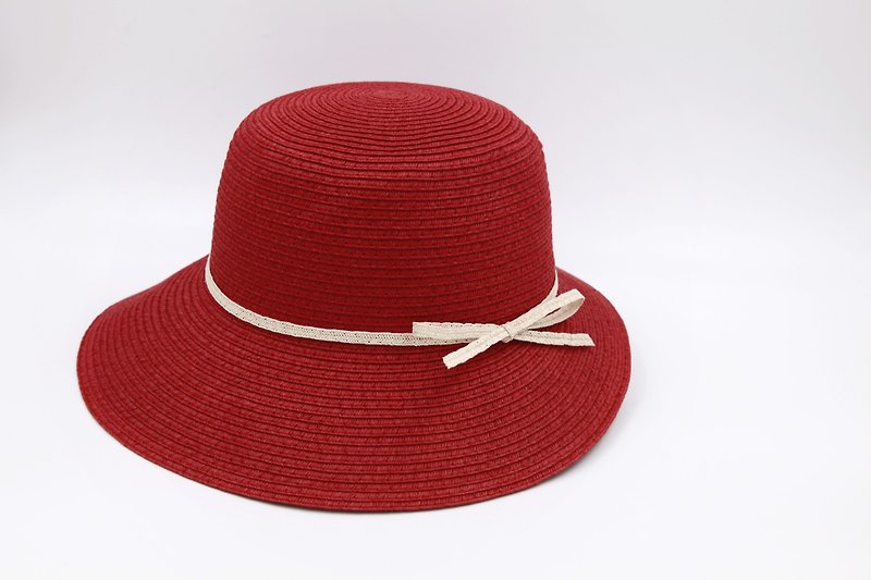 【Paper cloth】 Hepburn hat (red) paper thread weaving - Hats & Caps - Paper Red
