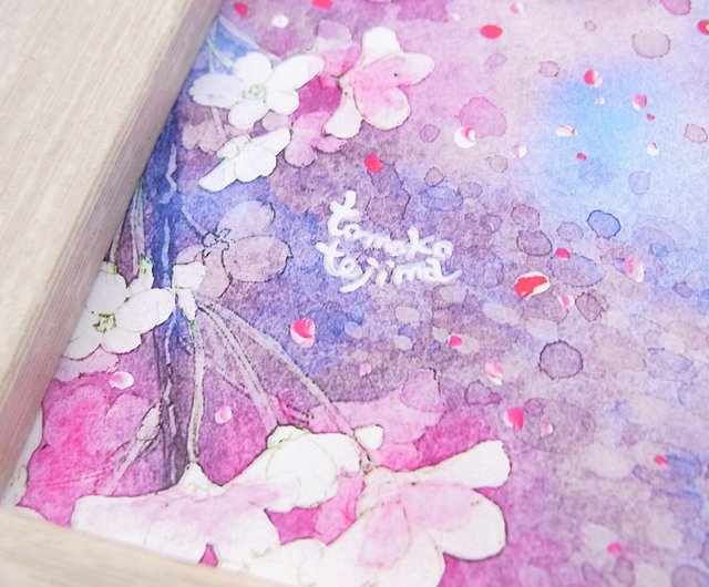 竹と花の版画 大きめのアート作品 デビットリー楽園