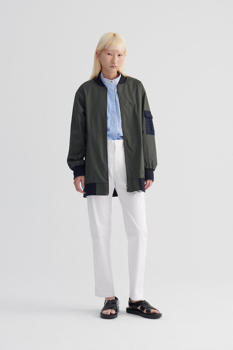 Shan Yong jump color cut cotton flight jacket-long version - เสื้อแจ็คเก็ต - ผ้าฝ้าย/ผ้าลินิน 