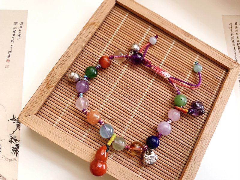 Bodhi heart. Multi-Treasure Bracelet Silver Pendant Southern Red Hetian Jade Gourd Crystal Energy Jade Bracelet - Bracelets - Crystal Multicolor
