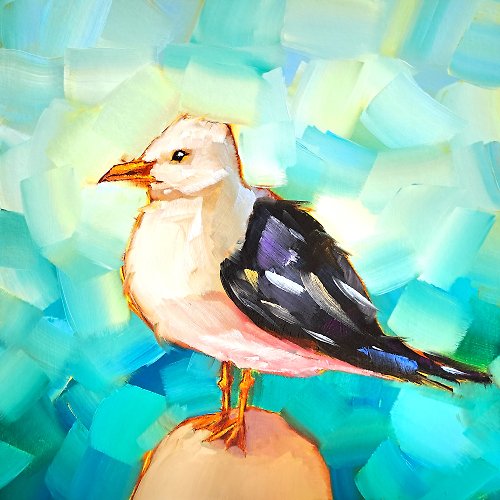 原創藝術 Seagull Painting Gulls Original Art Bird Oil Painting Animal Small Art