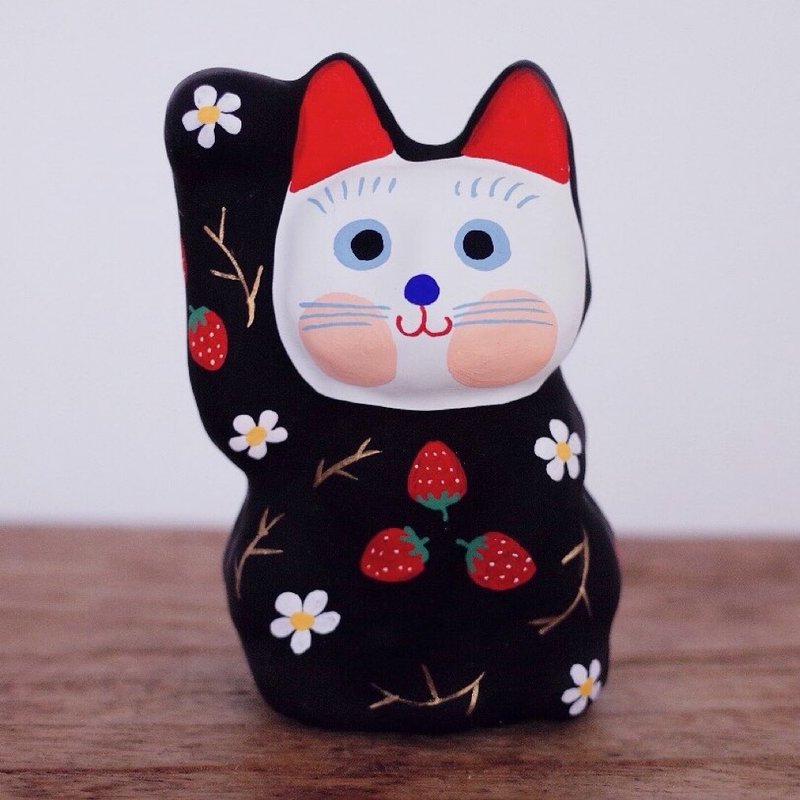 Lucky Cat Strawberry pattern Right beckoning - ตุ๊กตา - กระดาษ 