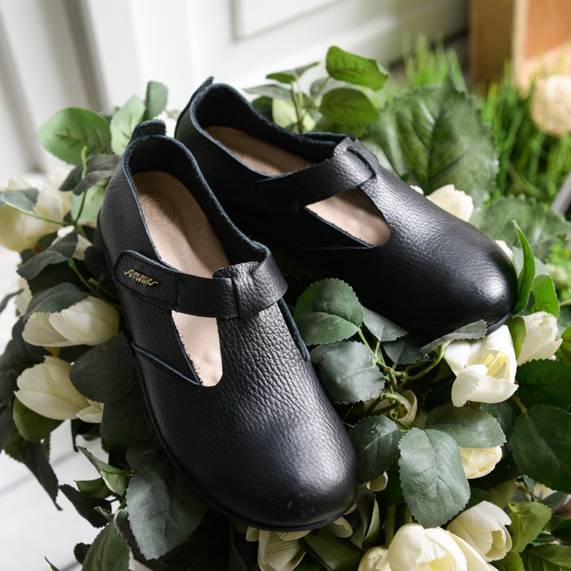 [Wide-foot friendly] MIT comfortable steamed bun shoes. Genuine Leather. Maverick black 2200 - รองเท้าลำลองผู้หญิง - หนังแท้ สีดำ