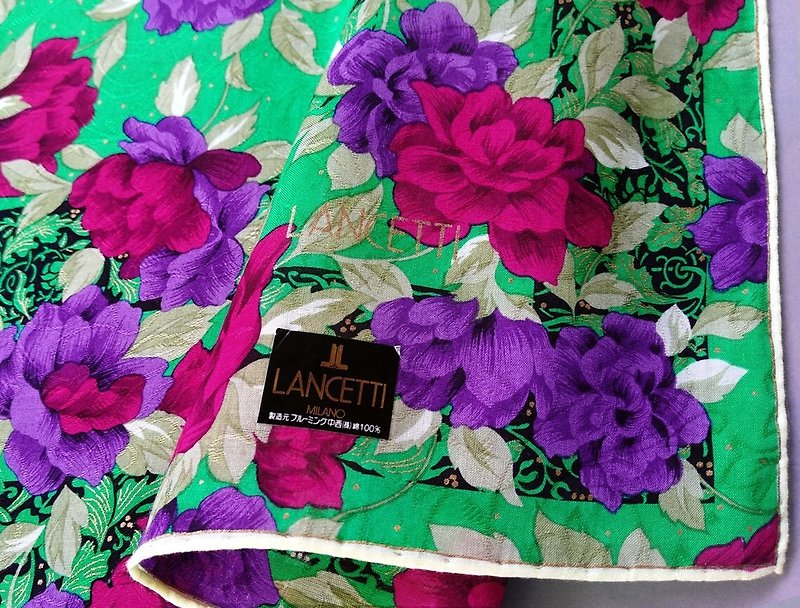 棉．麻 手帕 紅色 - Lancetti Vintage Women Handkerchief Floral