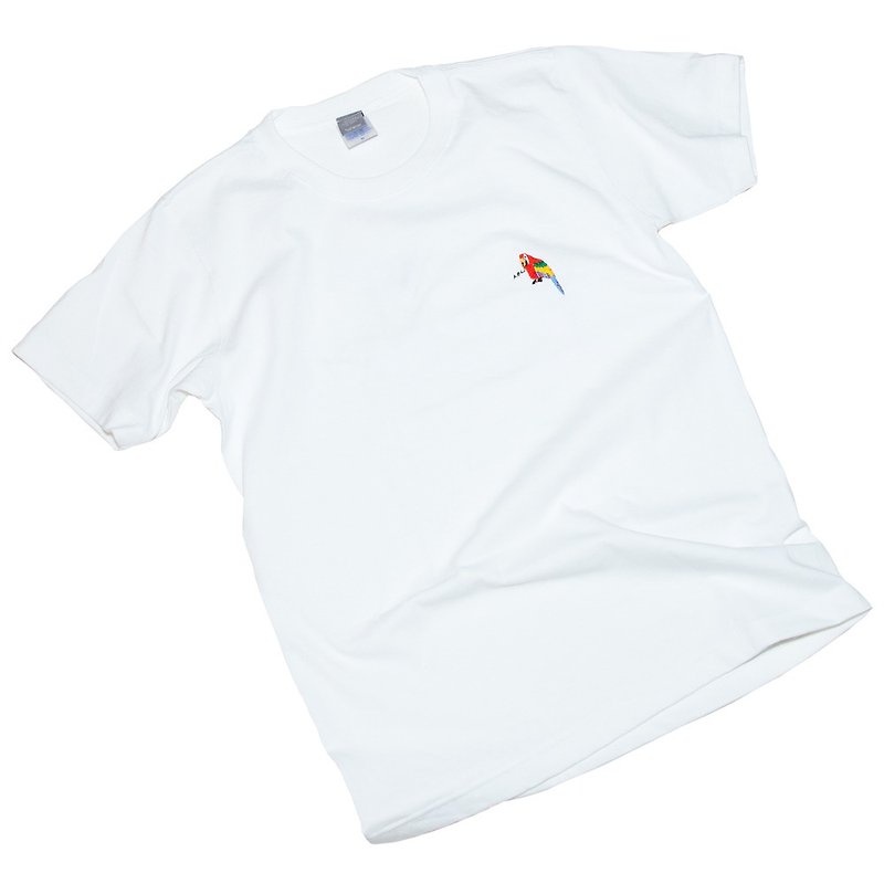 おうむペン先 刺しゅう Tシャツ　ユニセックスXS〜XXLサイズ　Tcollector - T 恤 - 棉．麻 白色