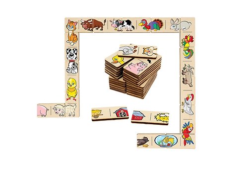 WoodCreativityGifts Wood domino games - farm animals Puzzle, Wooden Montessori homeschool blocks