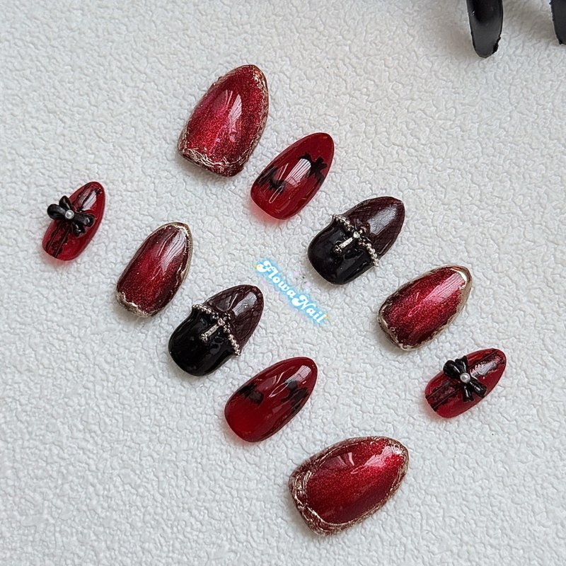 【客製】萬聖節穿戴甲 | Vampire's kiss | No.H3 - 指甲油/指甲貼 - 其他材質 紅色