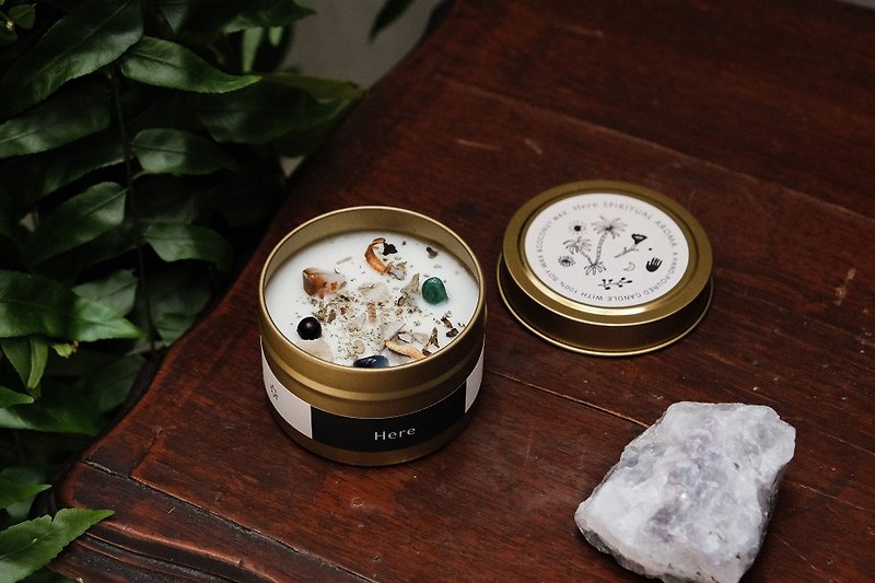 【Purification and Healing】Crystal Flower Energy Candle Jar White Sage - Candles & Candle Holders - Wax Gold
