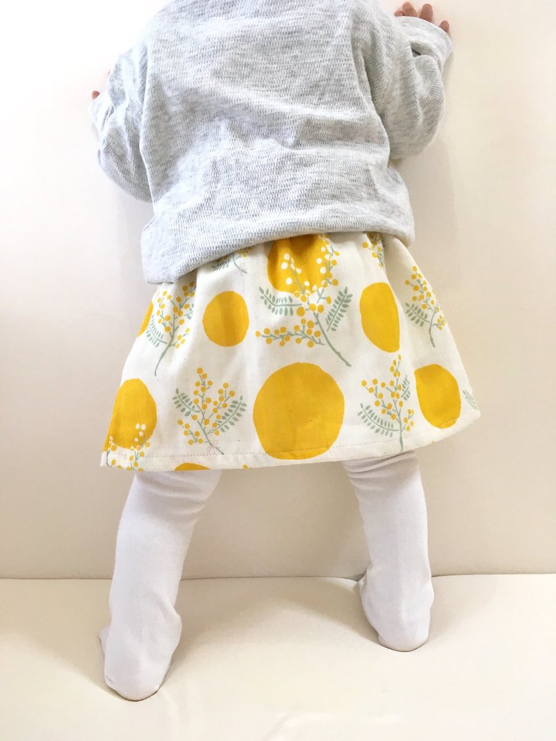 Mimosa pattern gathered skirt with baby mama and matching white - Other - Cotton & Hemp Yellow