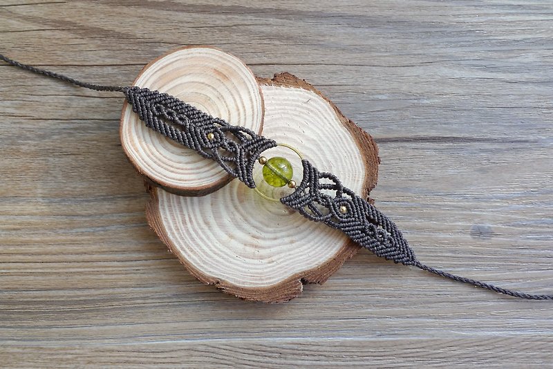 Misssheep-H14 National style dark grey South American wax wire braided brass ring green crystal bracelet - สร้อยข้อมือ - วัสดุอื่นๆ 
