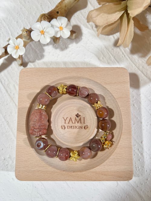 YAMI Design 阿拉善 瑪瑙 千層乾枯玫瑰色調 手珠 手鍊 串珠 象神 智慧