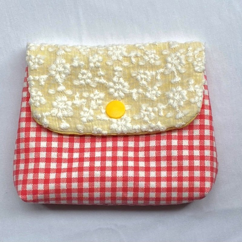 母親節活動【MY HANDMADE】蕾絲與格子   l錢包 l化妝包 - 零錢包/小錢包 - 棉．麻 灰色