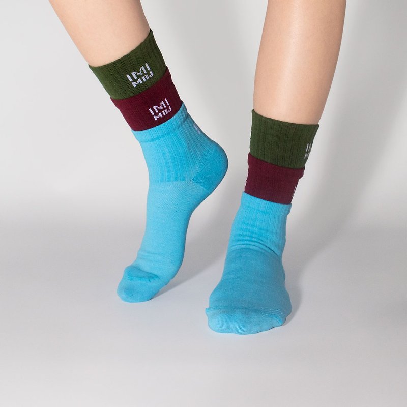 綠紅藍 三層襪 壓力3/4襪 - 襪子 - 棉．麻 多色
