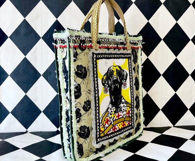 スタイリストのWANG 犬の刺繍バッグ パッチワーク布のバッグ