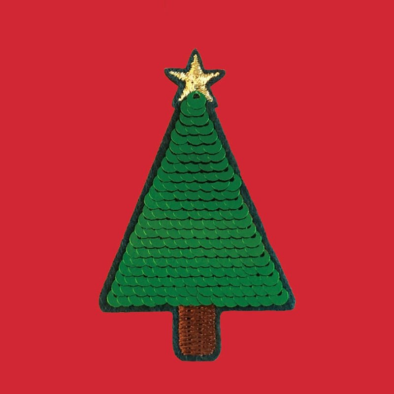 【クリスマスギフト】リバーシブルスパンコールクリスマスツリー兼用刺繍布ステッカー - ピンバッジ・ピンズ - 刺しゅう糸 多色