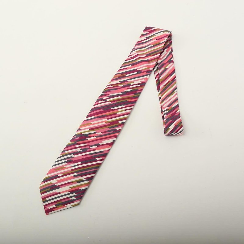 color bars pattern tie necktie - เนคไท/ที่หนีบเนคไท - ผ้าฝ้าย/ผ้าลินิน สีแดง
