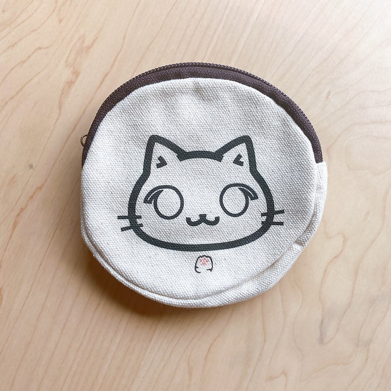 Customized HandDrawing | Cat Faces Round Purse | Cat Paw Work - Coin Purses - Cotton & Hemp White