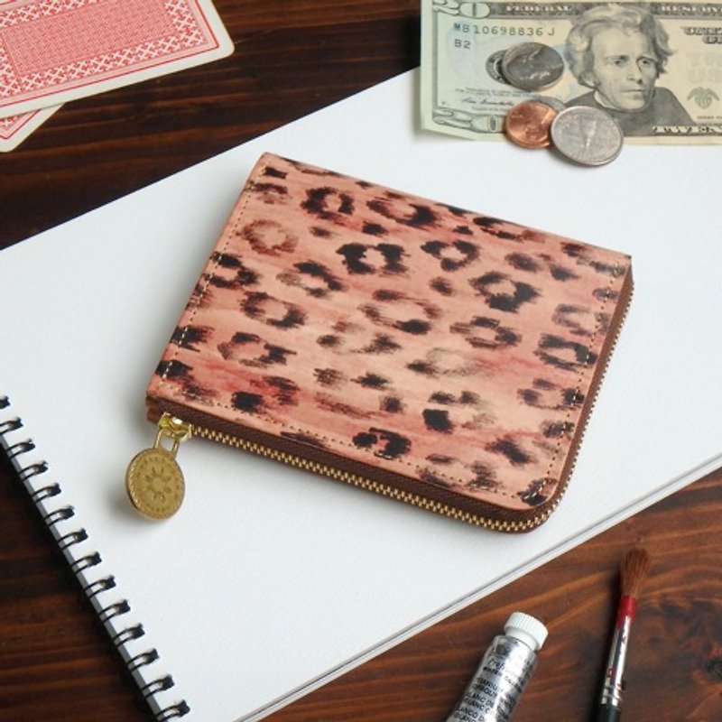 L-shaped zipper wallet / tegaki leopard ILL-1157 - กระเป๋าสตางค์ - หนังแท้ หลากหลายสี
