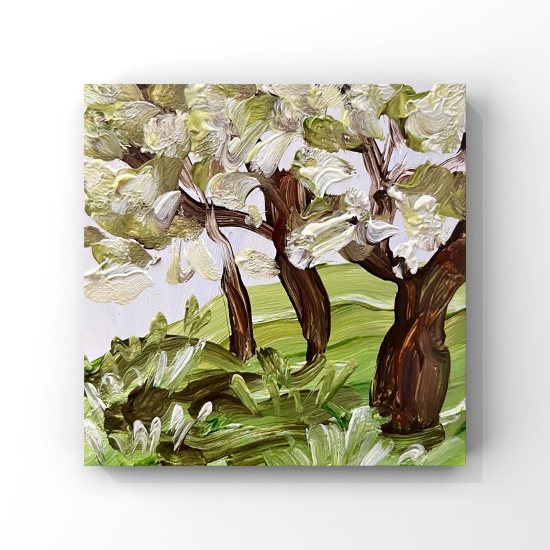 Apple Tree Original Art Apple Tree Blossom Art Blooming Orchard Oil Painting - 海報/掛畫/掛布 - 其他材質 多色