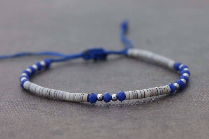 藍色切面串珠西藏可調節嬉皮時髦精緻手鐲 - 手鍊/手環 - 棉．麻 
