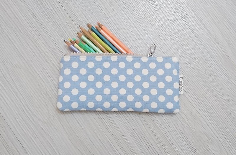 筆袋 文具 棉麻布筆袋 工具袋 收納袋 圓點點 粉藍 - 鉛筆盒/筆袋 - 棉．麻 