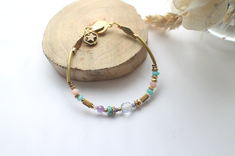 ~Candy creed~natural stones/brass/ handmade bracelet - Bracelets - Other Metals Multicolor