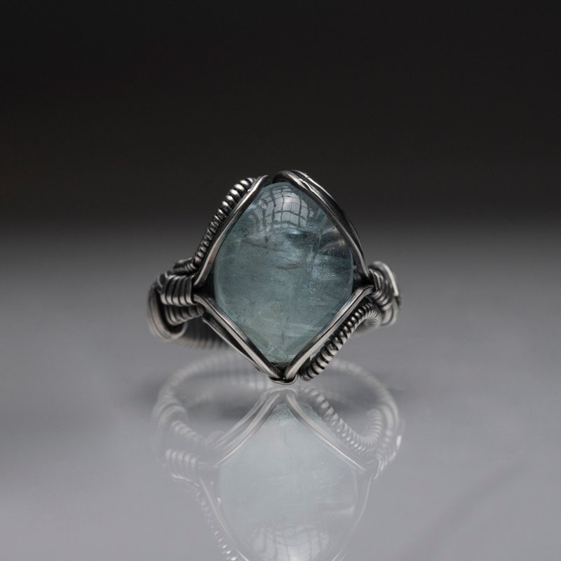 【Wrap Around Studio】S925 sterling silver | Wire Wrapping | Aquamarine Ring - แหวนทั่วไป - เงินแท้ หลากหลายสี