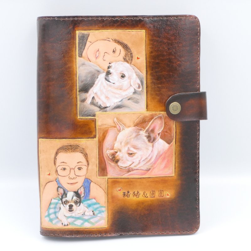 Customized pet fur kid A5 six-hole notebook book cover (leather engraving) - สมุดบันทึก/สมุดปฏิทิน - หนังแท้ สีนำ้ตาล