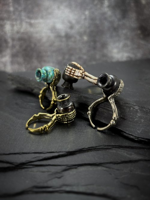 MAFIA JEWELRY Zodiac Water Bearer bone ring is for Aquarius in Brass and patina green color ,Rocker jewelry ,Skull jewelry,Biker jewelry