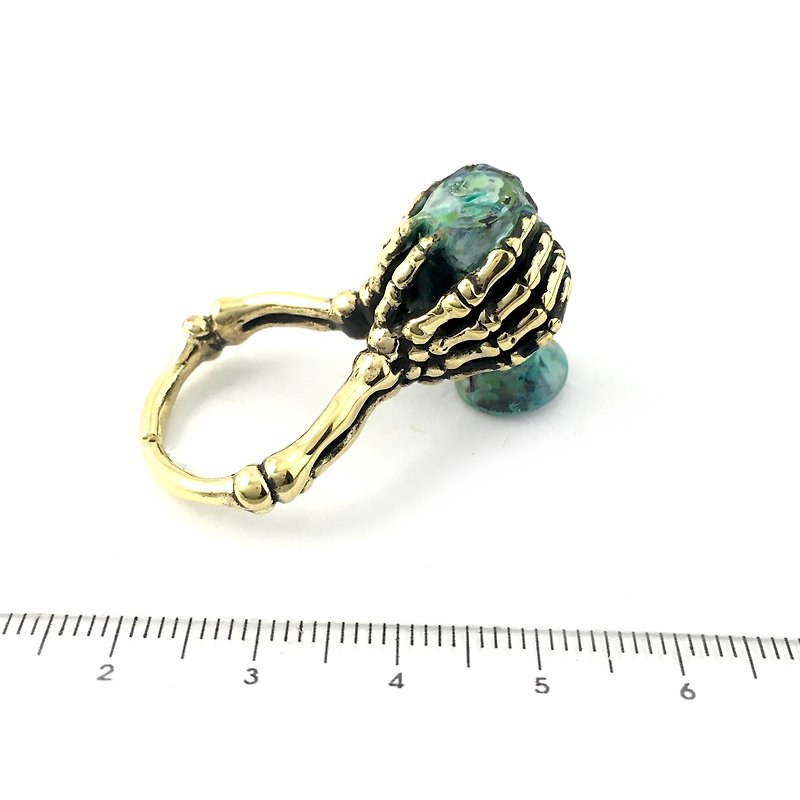 Zodiac Water Bearer bone ring is for Aquarius in Brass and patina green color ,Rocker jewelry ,Skull jewelry,Biker jewelry - General Rings - Other Metals 