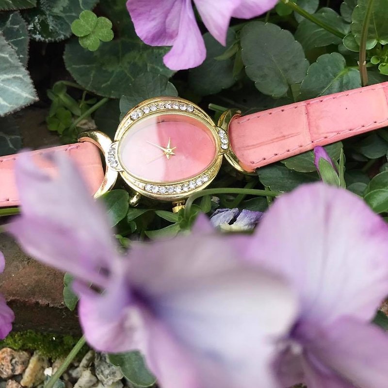 【Lost And Find】elegant Natural  Rhodochrosite watch - Bracelets - Gemstone Pink