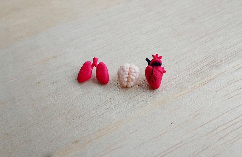 Brain, Heart, Lung, Kidney, Liver, Uterine Organs Sterling Silver Earrings/ Clip-On - Earrings & Clip-ons - Clay Multicolor