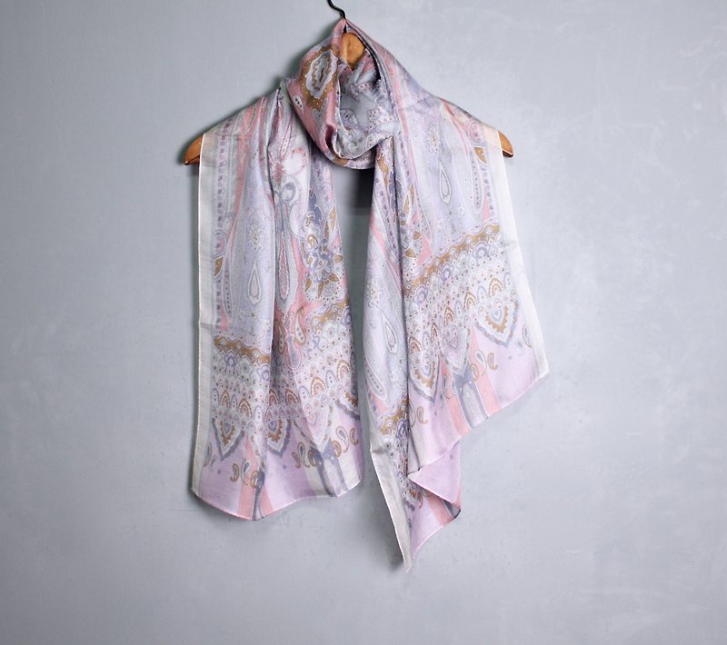 FOAK vintage pink amoeba pattern scarf - ผ้าพันคอถัก - วัสดุอื่นๆ 