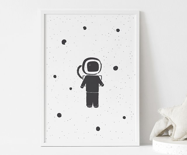 宇宙飛行士 とてもかわいい黒と白のスペースのポスター モノクロの装飾 デジタルファイル ショップ Abcco 似顔絵 イラスト 挿絵 Pinkoi