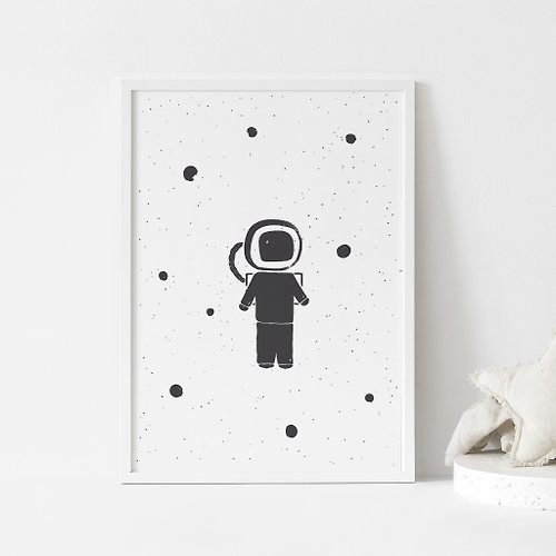 ABCco Astronaut, So cute black and white space poster, Monochrome decor, Digital file