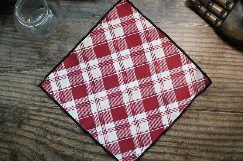 Red Plaid Pocket towel British style handkerchief silk scarf all style wedding - Handkerchiefs & Pocket Squares - Cotton & Hemp Red