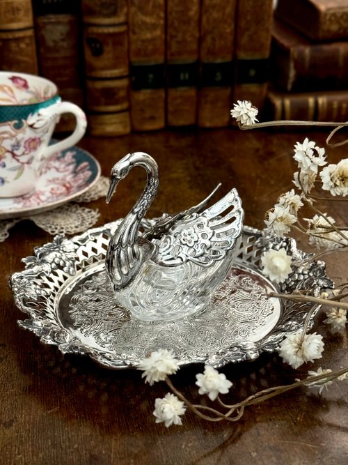 50315-美しいフランスのアンティークの白鳥の形をしたシルバー