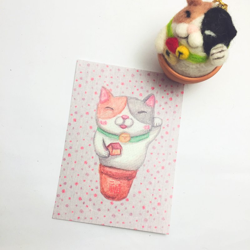 Hand-painted postcard _ Man Fu Bao lucky gift card / New Year's card - การ์ด/โปสการ์ด - กระดาษ หลากหลายสี