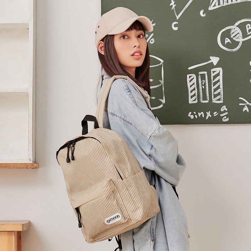 【OUTDOOR】Minimalist Life - Backpack - Beige Stripe OD111142BE - กระเป๋าเป้สะพายหลัง - เส้นใยสังเคราะห์ 