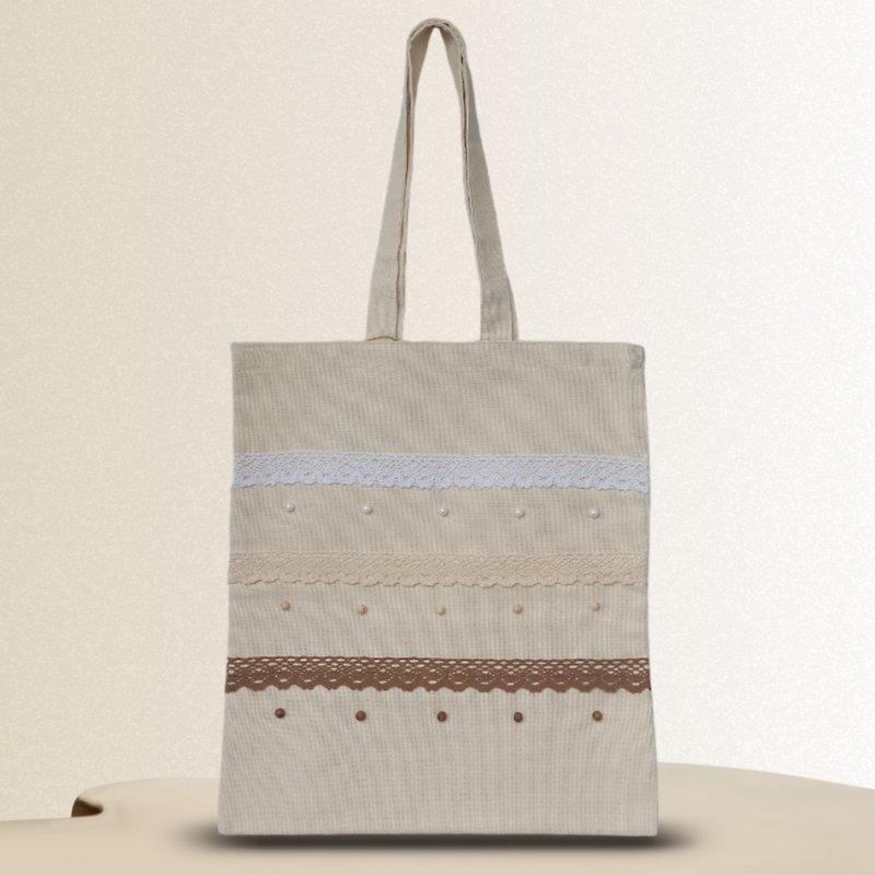 Strong reusable beige tote bag, cotton canvas bag with a pocket - Handbags & Totes - Cotton & Hemp Orange