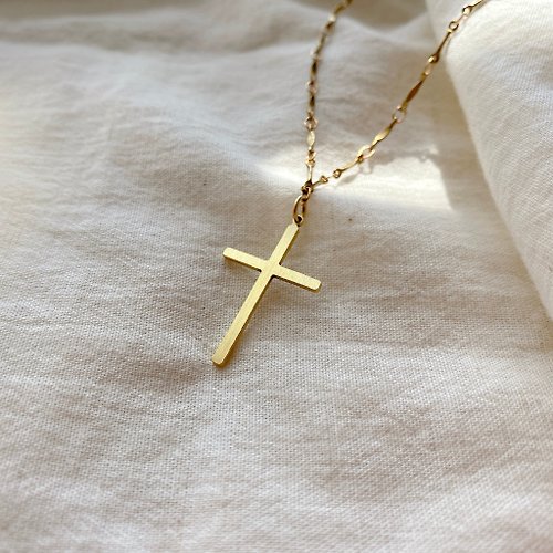 Fuchia語黃銅 祝福信仰 -十字架黃銅項鍊