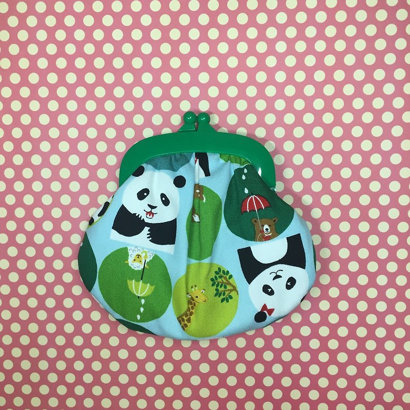 Panda Paradise gold cosmetic bag / coin purse / earphone bag / sundries bag - Toiletry Bags & Pouches - Cotton & Hemp Green