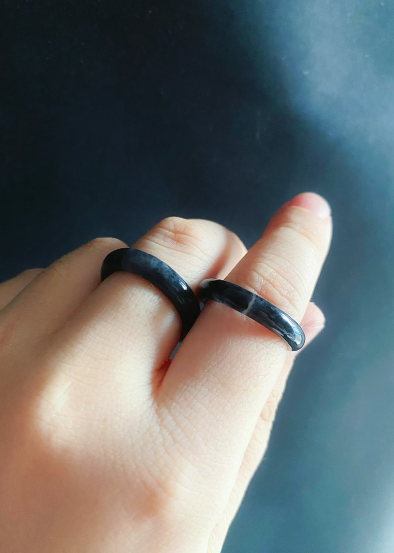 天然緬甸玉 翡翠 冰烏雞 有錢 細款 戒指 玉 戒環 ring 禮物 男女 - 戒指 - 玉石 黑色