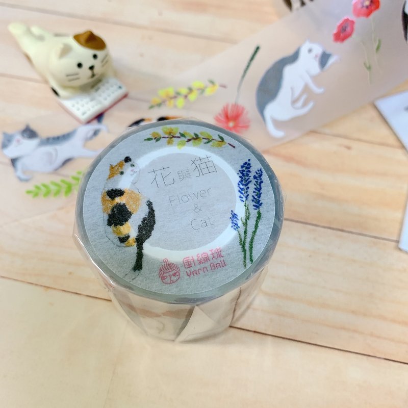 花與猫PET膠帶 附離型紙 文具 手帳周邊 插畫 台灣原創 - 紙膠帶/和紙/PET - 塑膠 多色