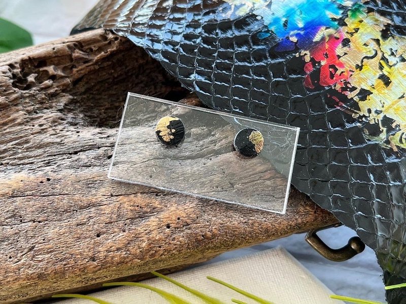 Polish Hand Painted Colorful Snake Leather Round Style Black Gold Leather Earrings - Earrings & Clip-ons - Genuine Leather Multicolor