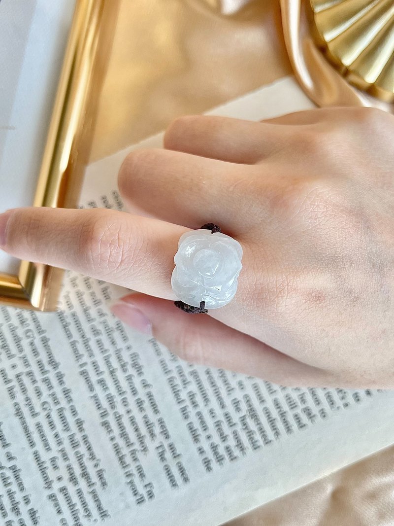 Natural Jadeite Type A - Icy Jade Peony Flower Jade Ring gift - แหวนทั่วไป - หยก ขาว