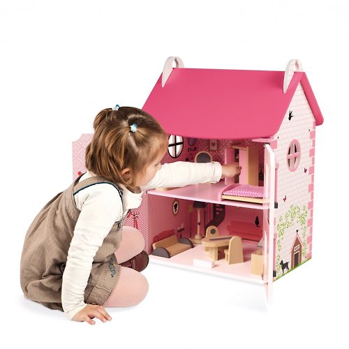 童趣生活館 【法國Janod】Doll's House-粉夢幻娃娃屋