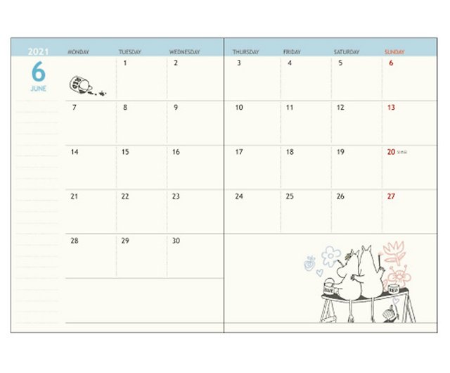 Moomin露露米 21 A6週刊ハンドブックカレンダー ムーミン渓谷 ショップ Iam Select Shop ノート 手帳 Pinkoi